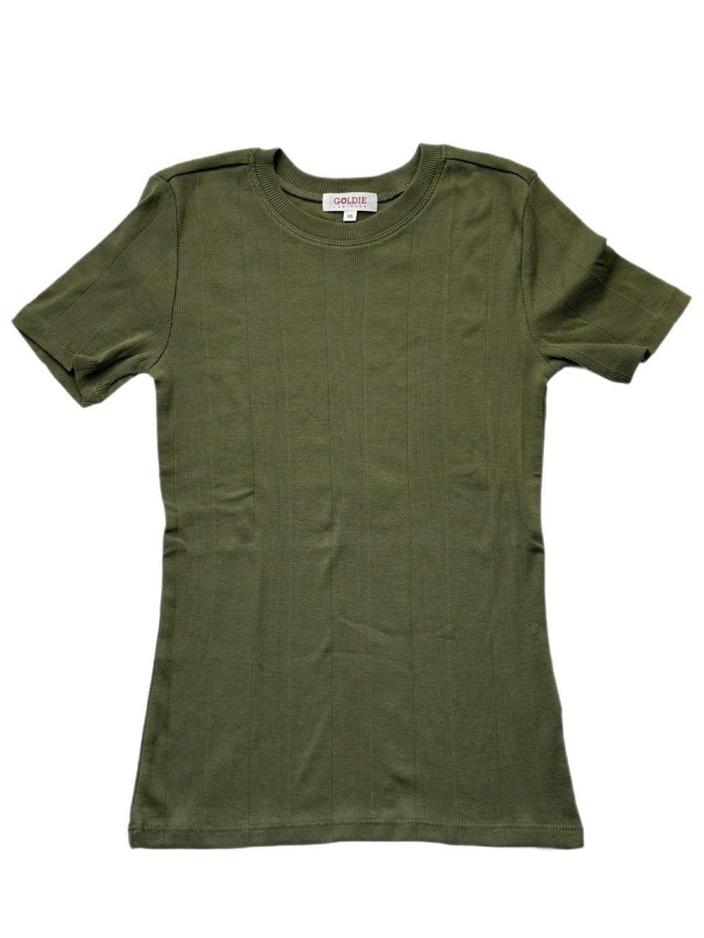 Goldie Tees Olive Green Ribbed Short Sleeve Tee XS NEW